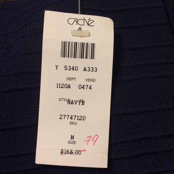 NWT Cache Bodycon Navy Ribbed Dress - Picture 5 of 6